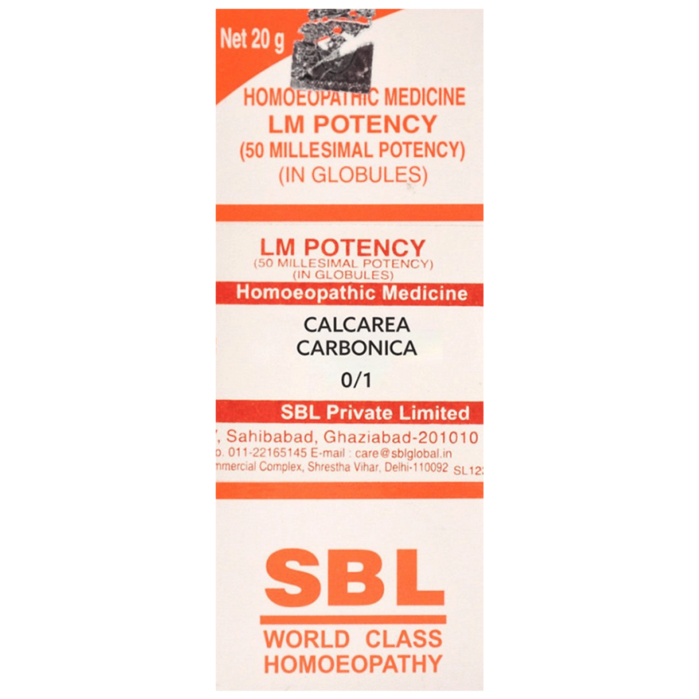 SBL Calcarea Carbonica 0/1 LM bottle of 20 gm Globules SBL Calcarea Carbonica 0/1 LM bottle of 20 gm Globules