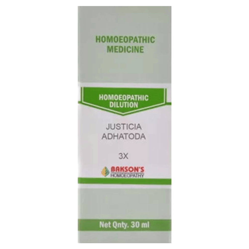 Bakson's Homeopathy Justicia Adhatoda Dilution 3X bottle of 30 ml Dilution