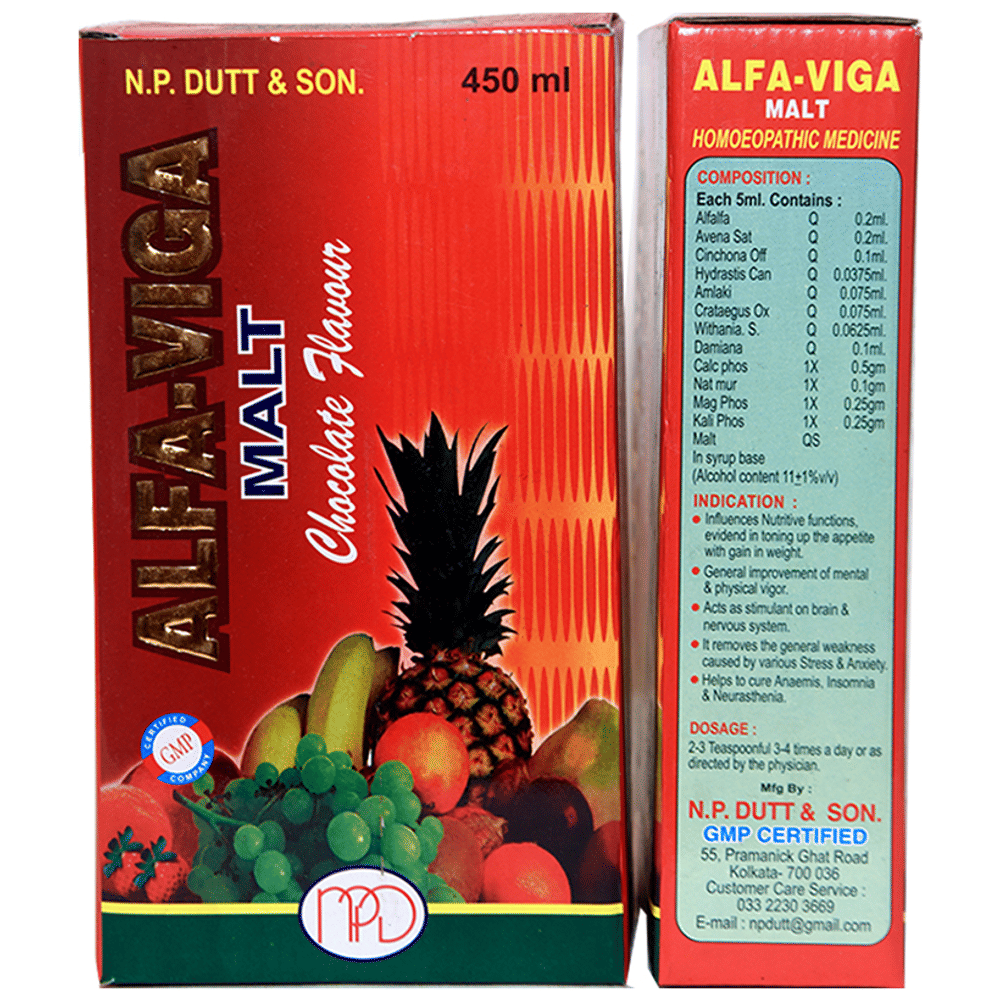 N.P. Dutt & Son Alfa-Viga Malt Syrup Chocolate bottle of 450 ml Syrup N.P. Dutt & Son Alfa-Viga Malt Syrup Chocolate bottle of 450 ml Syrup