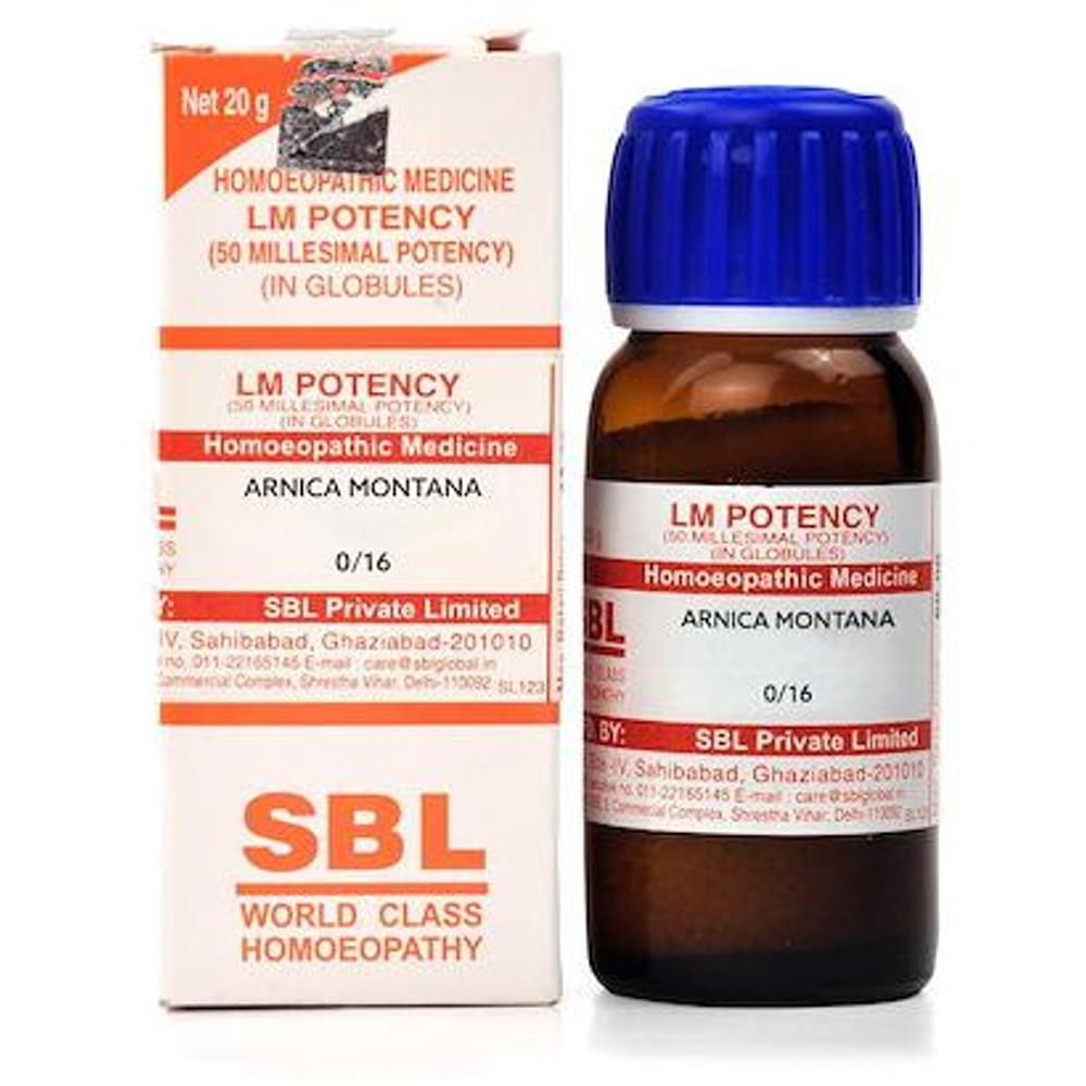 SBL Arnica Montana 0/16 LM bottle of 20 gm Globules SBL Arnica Montana 0/16 LM bottle of 20 gm Globules
