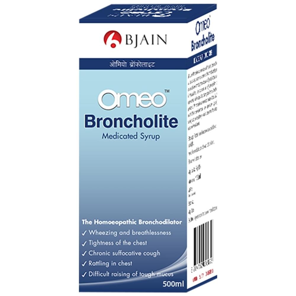 Bjain Omeo Broncholite Medicated Syrup bottle of 500 ml Syrup