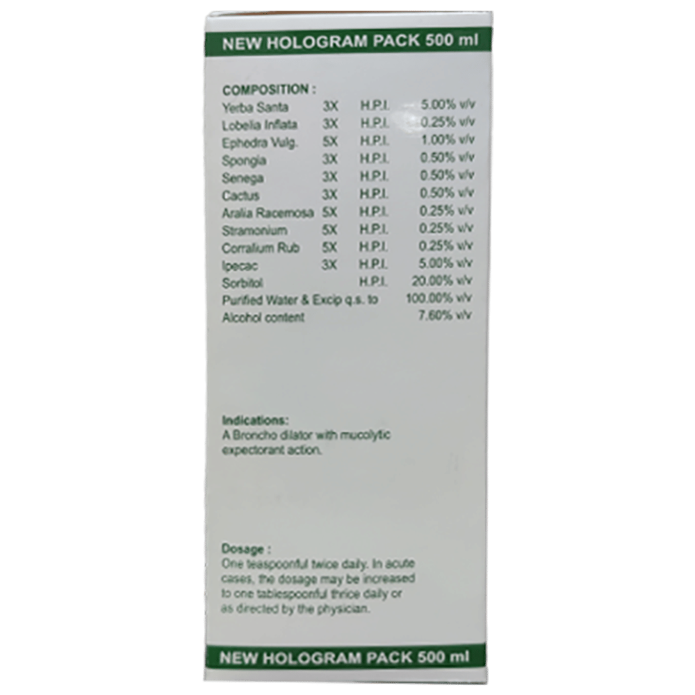 Dr. Wellmans Astha+Cure Expectorant Sugar Free bottle of 500 ml Expectorant