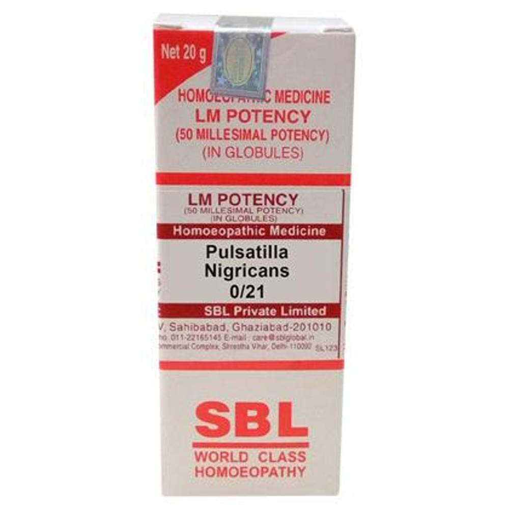 SBL Pulsatilla Nigricans 0/21 LM bottle of 20 gm Globules SBL Pulsatilla Nigricans 0/21 LM bottle of 20 gm Globules