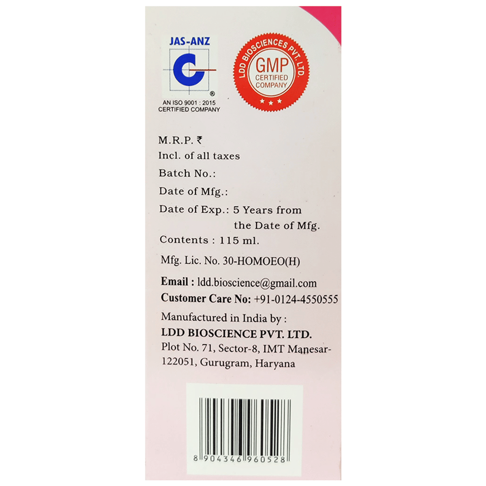 LDD Bioscience Mensoral Syrup bottle of 115 ml Syrup