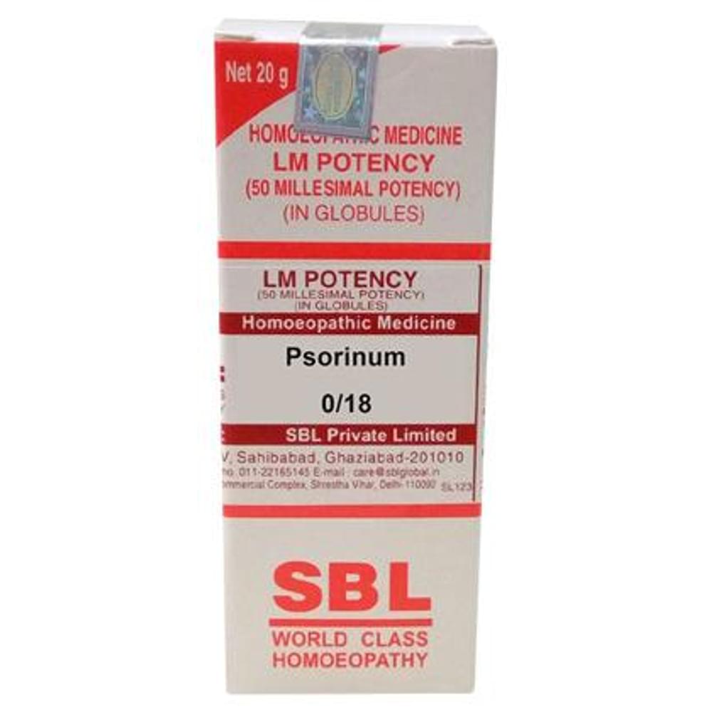 SBL Psorinum 0/18 LM bottle of 20 gm Globules
