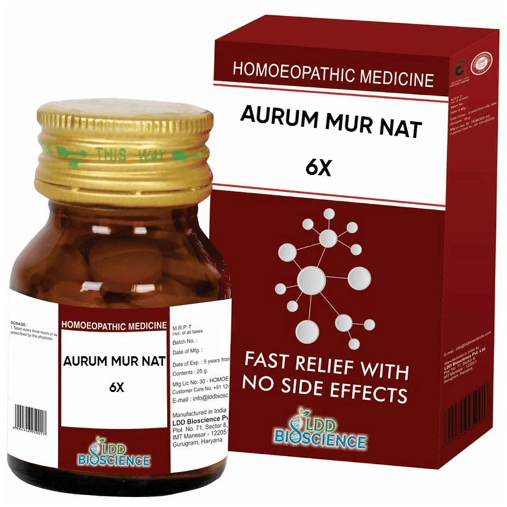 LDD Bioscience Aurum Mur Nat 6X bottle of 25 gm Tablet