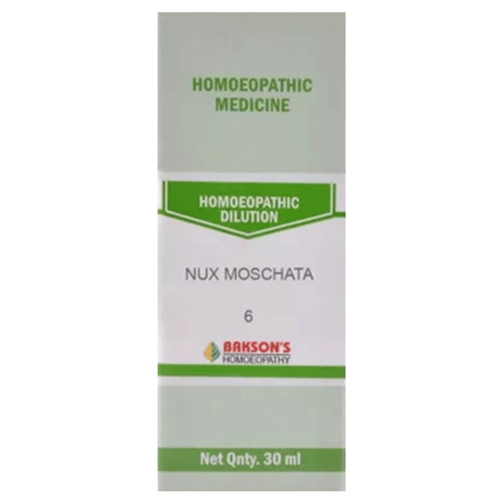 Bakson's Homeopathy Nux Moschata Dilution 6 CH bottle of 30 ml Dilution