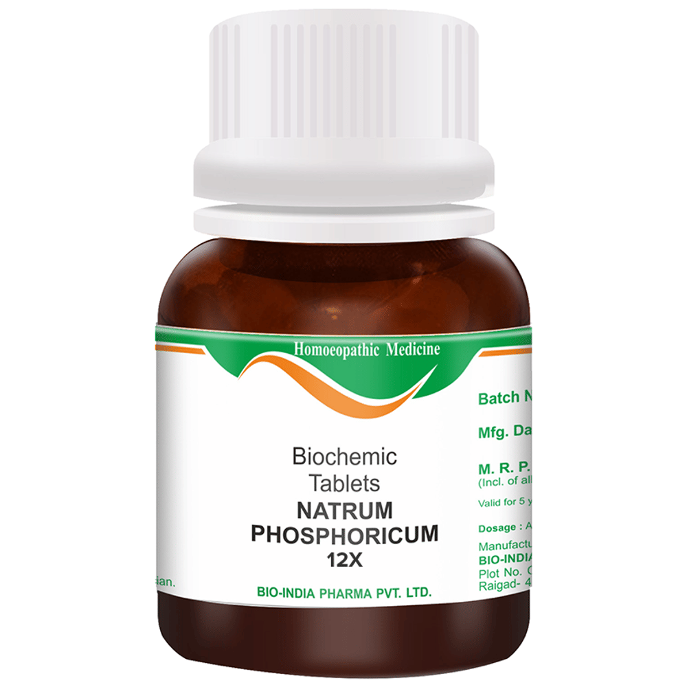 Bio India Natrum Phosphoricum Biochemic Tablet 12X bottle of 25 gm Biochemic Tablet Bio India Natrum Phosphoricum Biochemic Tablet 12X bottle of 25 gm Biochemic Tablet
