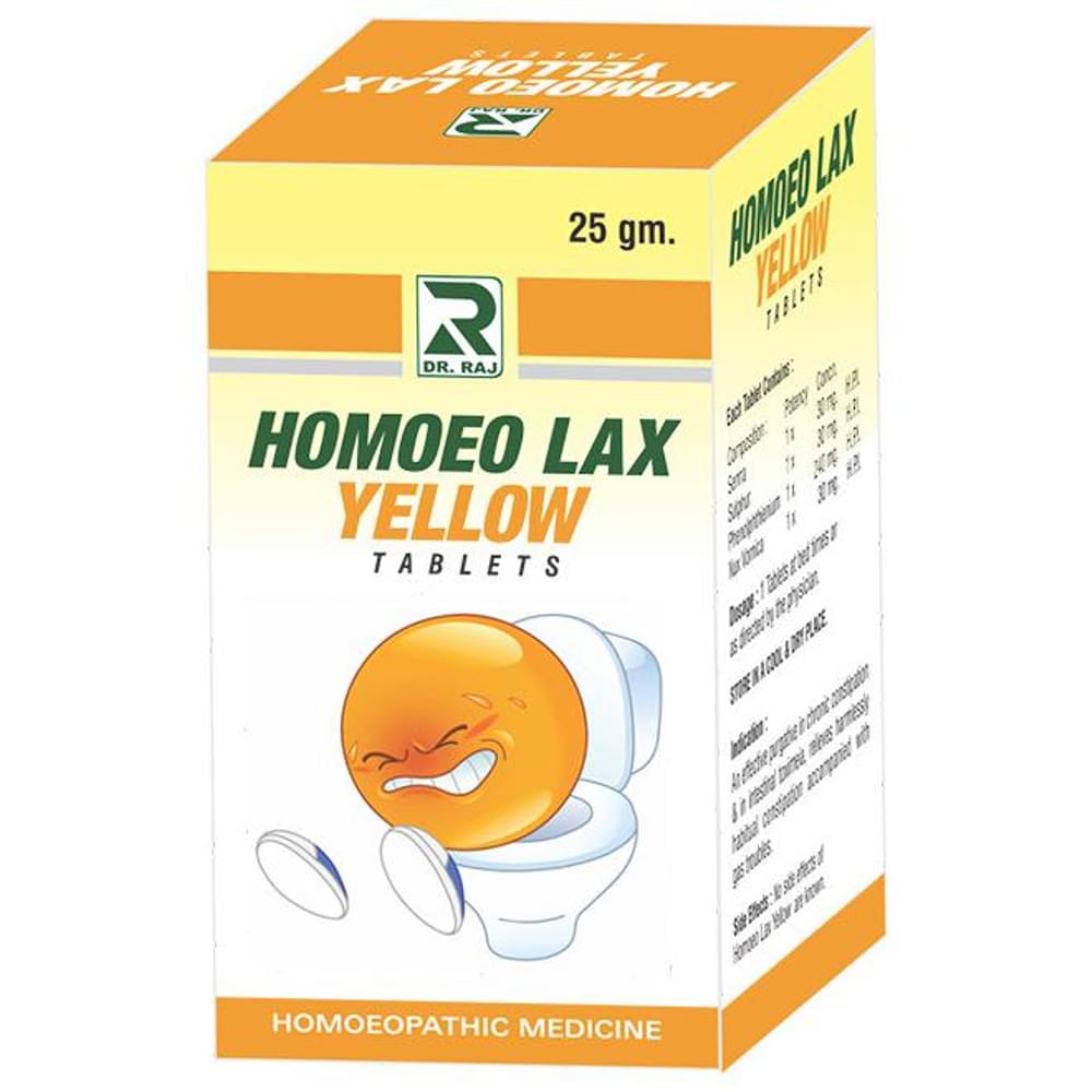 Dr. Raj Homoeo Lax Yellow Tablet bottle of 25 gm Tablet Dr. Raj Homoeo Lax Yellow Tablet bottle of 25 gm Tablet