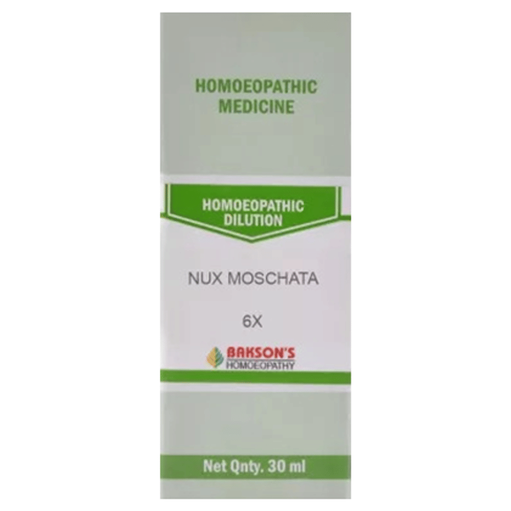Bakson's Homeopathy Nux Moschata Dilution 6X bottle of 30 ml Dilution Bakson's Homeopathy Nux Moschata Dilution 6X bottle of 30 ml Dilution