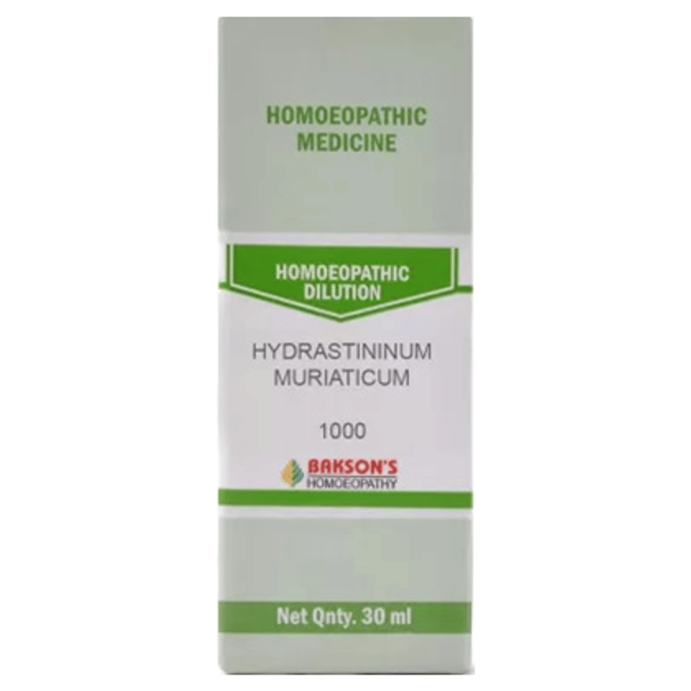 Bakson's Homeopathy Hydrastininum Muriaticum Dilution 1000 CH bottle of 30 ml Dilution