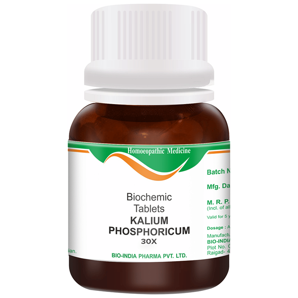 Bio India Kalium Phosphoricum Biochemic Tablet 30X bottle of 25 gm Biochemic Tablet Bio India Kalium Phosphoricum Biochemic Tablet 30X bottle of 25 gm Biochemic Tablet