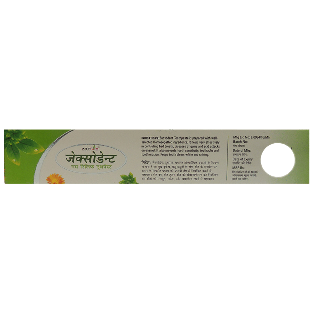 Zacson Zacsodent Gum Relief Toothpaste tube of 100 gm Toothpaste