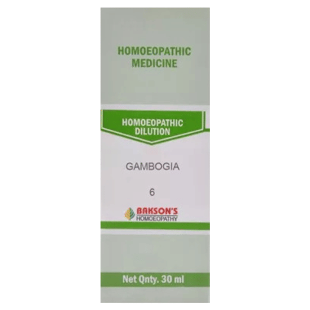Bakson's Homeopathy Gambogia Dilution 6 CH bottle of 30 ml Dilution