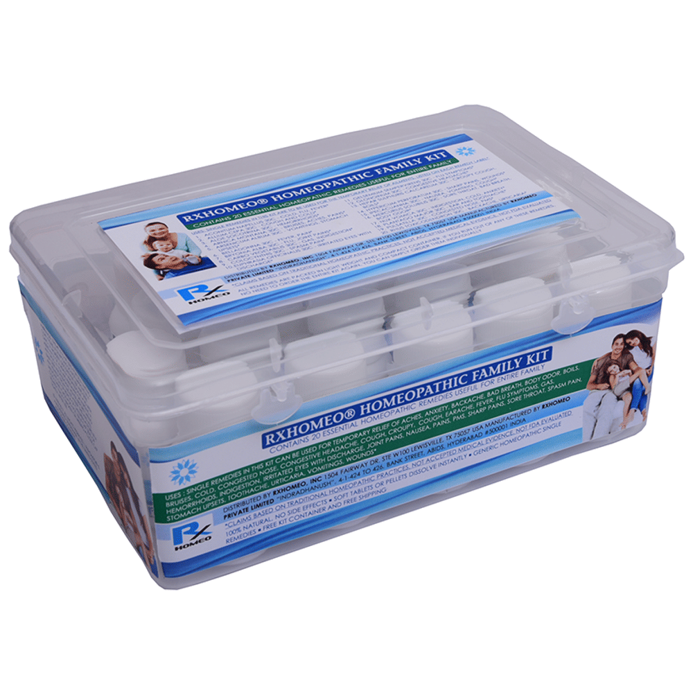 Rxhomeo Homeopathic Family Kit box of 20 bottles